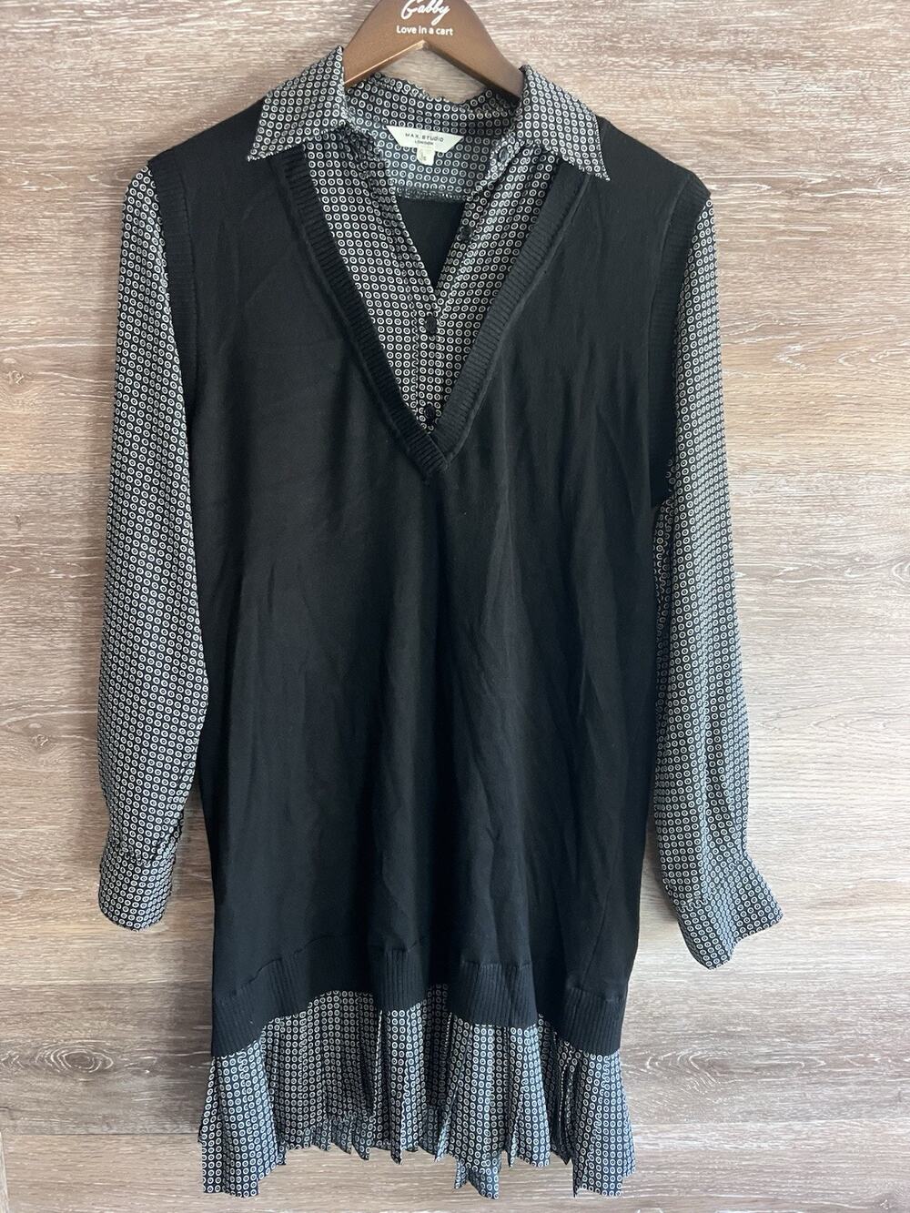Max Studio Women's Twofer Sleeveless V Neck Knit Sweater Dress Size Small